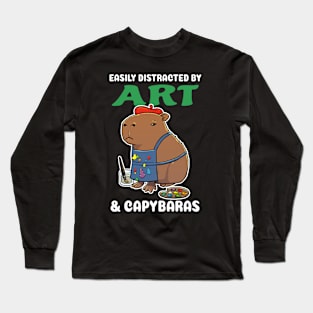 Easily Distracted by Art and Capybaras Cartoon Long Sleeve T-Shirt